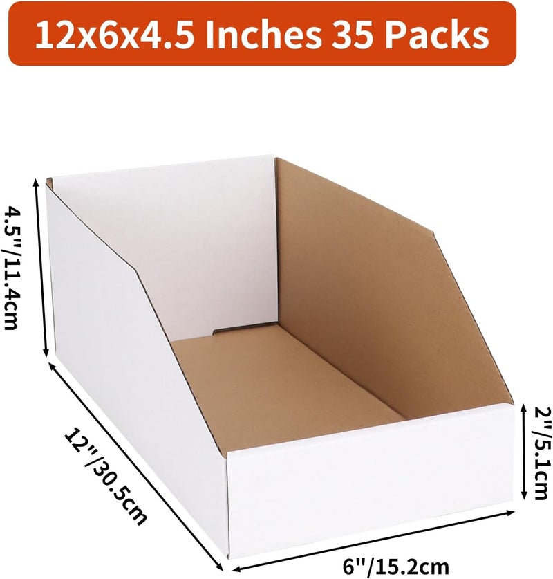 ZBEIVAN Cardboard Storage Bins Boxes 35 Packs 12x6x4.5 Inches, Easy Assembly Pantry Organizer Bins for Shelf, White - Image 2